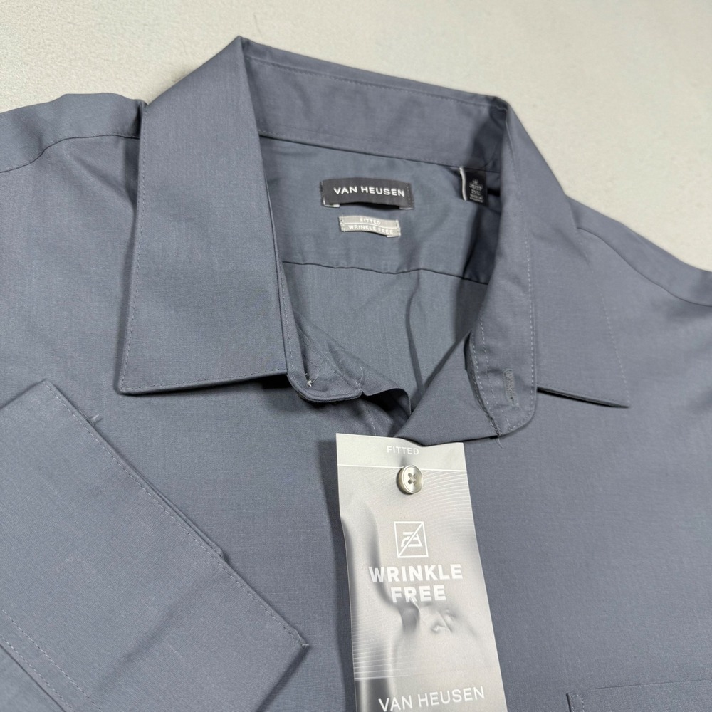 Van Heusen Mens Gray Fitted Wrinkle Free Long Sleeve Dress Shirt 2XL 18 36/37